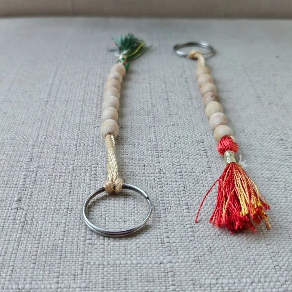 Lot of Keychains Handmade Keys Holder Real Wood Beads Key Chains X 2